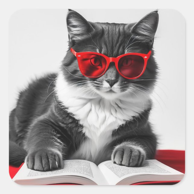Katzen-Reading-Buch Quadratischer Aufkleber (Vorderseite)