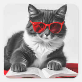 Katzen-Reading-Buch Quadratischer Aufkleber