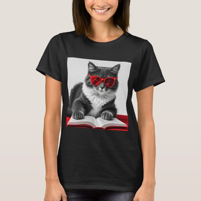 Katzen-Reading-Buch T-Shirt (Vorderseite)