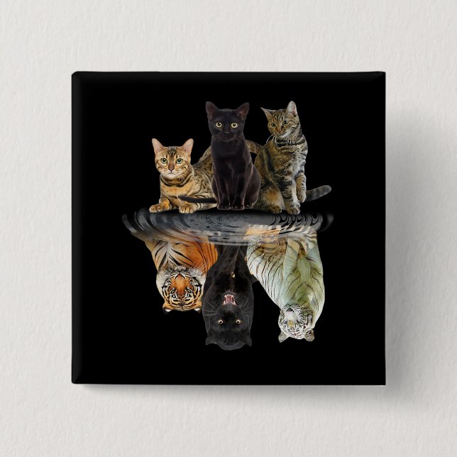 Katzen Reflection Friend Cat Lovers Niedlich Tiger Button (Vorderseite)