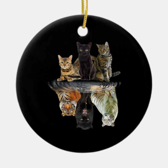 Katzen Reflection Friend Cat Lovers Niedlich Tiger Keramik Ornament (Vorne)