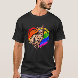 Katzen Regenbogen Herz Tier Schwul Lesbisch Stolz T-Shirt