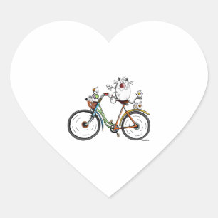 Katzen reiten mit einem farbenfrohen Fahrrad - Kat Herz-Aufkleber