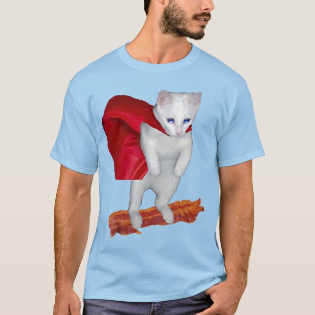Katzen-Reitspeck mit Superheld-Kap T-Shirt (Vorderseite)