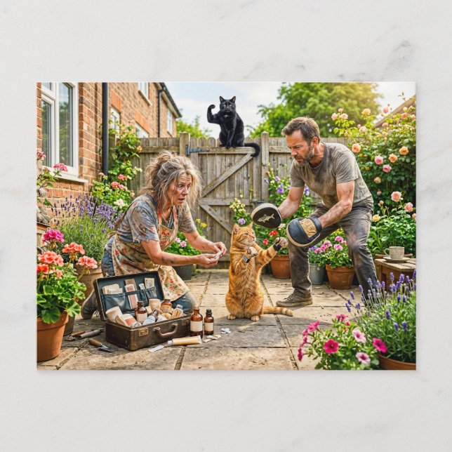Katzen-Revierkampf-Trainingschaos Postkarte (Vorderseite)