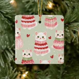 Katzen Rosa Rote Herzen Keramikornament