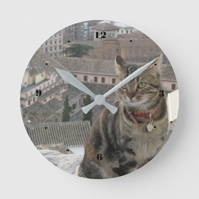 Katzen-runde (mittlere) Wanduhr (Vorderseite)
