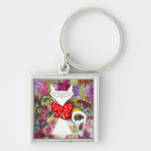 Katzen-Schlüsselanhänger mit roter Floralschleife! Schlüsselanhänger