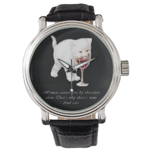 Katzen-Schokoladen-und Wein-Liebhaber-Zitat-Uhr Armbanduhr