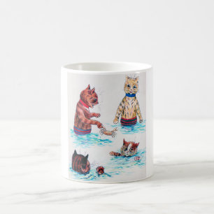 Katzen Schwimmen am Strand, Louis Wain Kaffeetasse