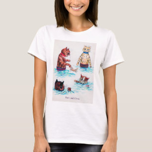Katzen Schwimmen am Strand, Louis Wain T-Shirt