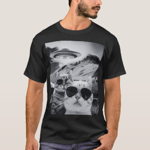 Katzen selfart mit Alien UFO lustige Katzengeschen T-Shirt