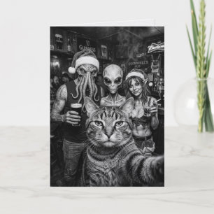 Katzen-Selfie Bigfoot Alien Elf Bar Weihnachten Karte