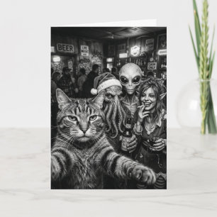 Katzen-Selfie-Bigfoot-Alien-Weihnachtskarte Karte