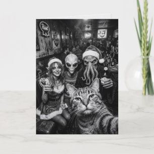 Katzen-Selfie-Bigfoot-Alien-Weihnachtskarte Karte