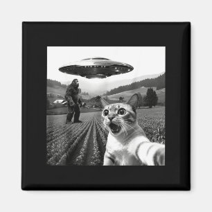 Katzen-Selfie mit Alien-Ufo Lustige Katze Alien Bi Magnet
