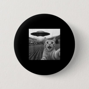 Katzen-Selfie mit Alien-Ufo Lustige Katze für Männ Button