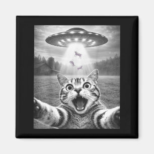 Katzen-Selfie mit Alien-UFO Lustige Katze für Männ Magnet