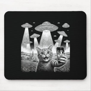 Katzen-Selfie mit Alien-UFO Lustige Katze für Männ Mousepad