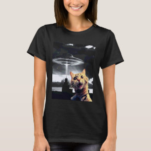 Katzen-Selfie mit Alien-UFO Lustige Katze für Männ T-Shirt