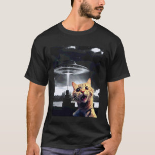 Katzen-Selfie mit Alien-UFO Lustige Katze für Männ T-Shirt