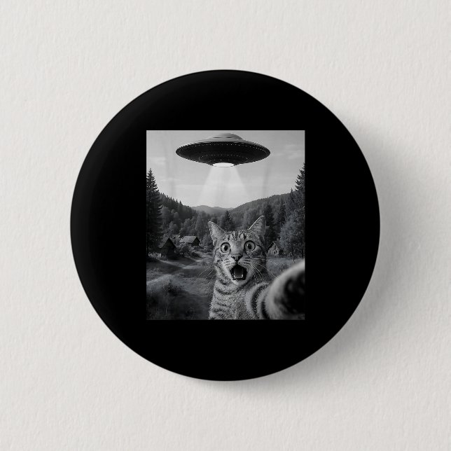 Katzen-Selfie mit Alien-Ufo Lustige Katze Lustiger Button (Vorderseite)