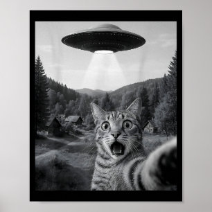 Katzen-Selfie mit Alien-Ufo Lustige Katze Lustiger Poster