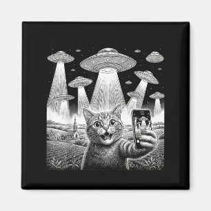 Katzen-Selfie mit Alien-UFO Lustige Katzen-Geschen Magnet