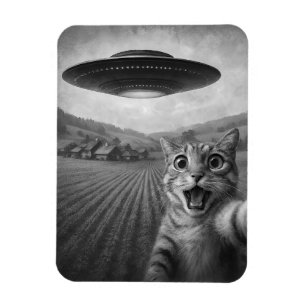 Katzen-Selfie mit Alien-UFO Lustige Katzen-Geschen Magnet