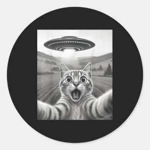 Katzen-Selfie mit Alien-Ufo Lustige Katzen-Geschen Runder Aufkleber