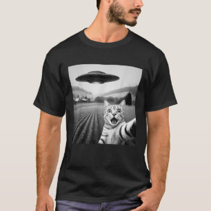 Katzen-Selfie mit Alien-UFO Lustige Katzen-Geschen T-Shirt