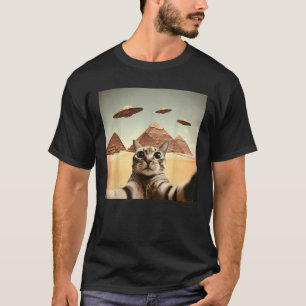 Katzen-Selfie mit Alien-UFO Lustige Katzen-Geschen T-Shirt
