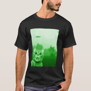 Katzen-Selfie mit Alien-UFO Lustiges Katzen-Männer T-Shirt
