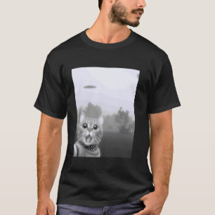Katzen-Selfie mit Alien-UFO Lustiges Katzen-Männer T-Shirt