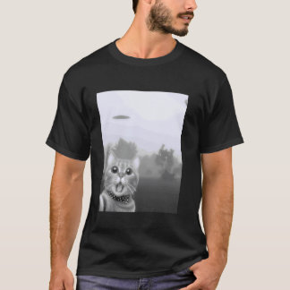 Katzen-Selfie mit Alien-UFO Lustiges Katzen-Männer T-Shirt