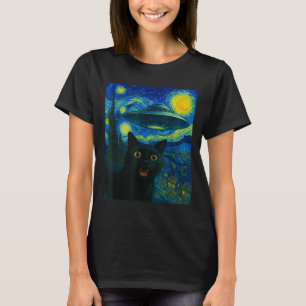 Katzen-Selfie mit Alien-Ufo-Nacht Van Gogh Männer T-Shirt