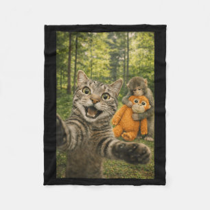 Katzen-Selfie mit Baby-Affen Lustiges Foto Tier Fleecedecke