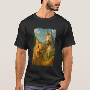 Katzen-Selfie mit Einhorn Lustige Fantasy-Magie Hu T-Shirt