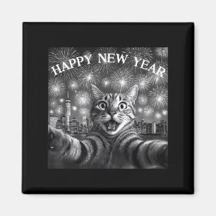 Katzen-Selfie mit Feuerwerk-Zählung Lustig Frohes Magnet