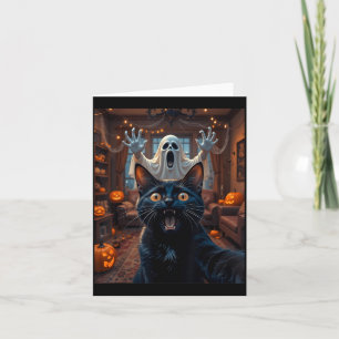Katzen-Selfie mit Geist Gruselig Lustig Halloween Karte