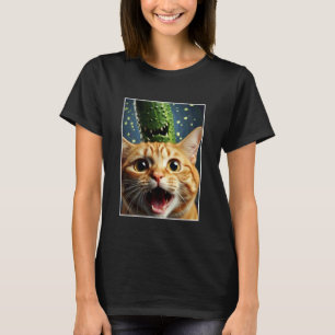 Katzen-Selfie mit Gurke Lustige Katzenbesitzer-Gra T-Shirt