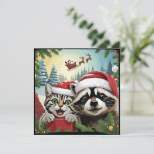 Katzen-Selfie mit Santas Schlitten seltsamer Wasch Feiertagskarte