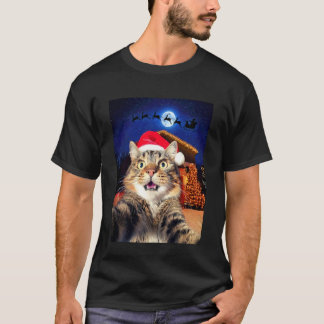 Katzen-Selfie mit Weihnachtsmann, Rentieren und Sc T-Shirt