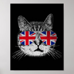 Katzen-Shirt Union Jack Flagge Land Retro England  Poster