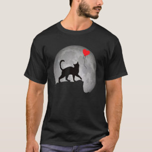 Katzen-Silhouette bei Vollmond mit einem Herzen. S T-Shirt