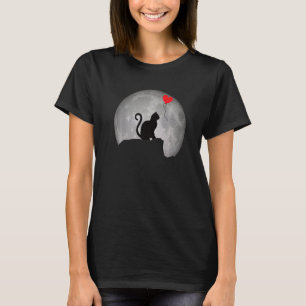 Katzen-Silhouette bei Vollmond mit einem Herzen. S T-Shirt