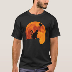 Katzen-Silhouette bei Vollmond. Rote Mondkatzen Ma T-Shirt