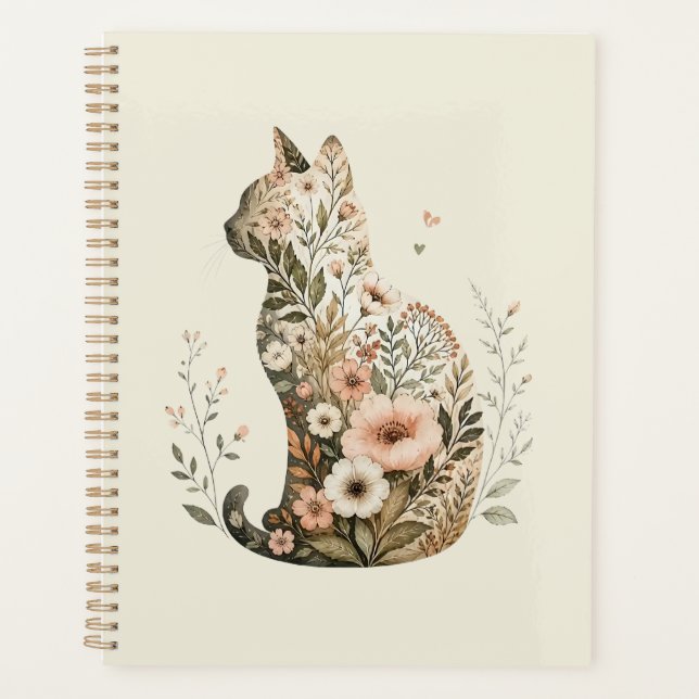 Katzen-Silhouette Floral Boho Wildblume Planer (Vorderseite)