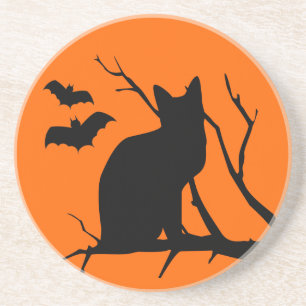 Katzen-Silhouette-Halloween-Untersetzer Untersetzer