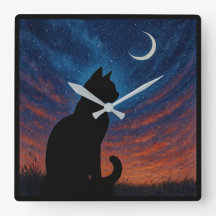 Katzen-Silhouette - Nachthimmel mit zunehmendem Mo